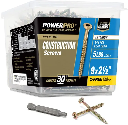 Vista 14 de Power Pro 48587 Tornillos de madera, #8 x 3.8 cm, tornillos premium Star Drive para gabinetes interiores, zinc amarillo dorado, paquete de 5 libras