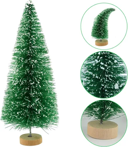 Vista 4 de Yookat 51 árboles artificiales de pinos con base de madera, cepillo de botella de sisal, árboles de colores surtidos y cajas de ciervos, adornos