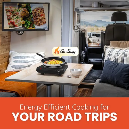 Vista 7 de Elite Gourmet Quemador eléctrico para encimera, placa caliente de hierro fundido de 1000 W, 7 ajustes de calor, estufa portátil para RV, dormitorio