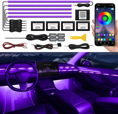 Vista 20 de Tira de luz LED acrílica para interior de automóvil con aplicación inalámbrica, kits de iluminación ambiental RGB Dreamcolor 5 en 1, 16 millones