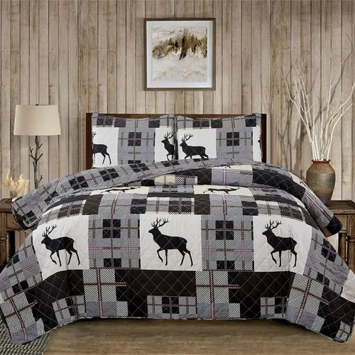Vista 9 de Market & Place Edredón rústico tamaño individual Juego de 2 piezas de cobija estilo cabaña con funda de almohada Edredón reversible estilo casa