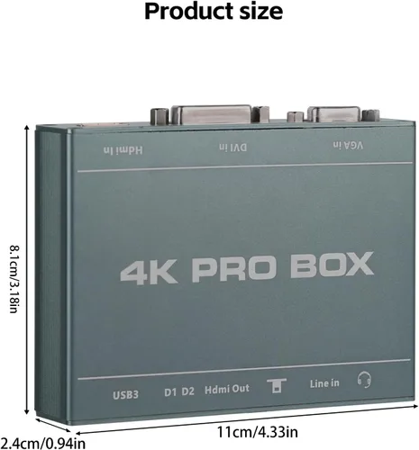 Vista 2 de Tarjeta de captura HDMI 4K DVI/VGA a USB 3.0 Tarjeta de captura Full HD 1080P 60FPS Plug & Play, no necesita controlador Tarjeta de captura de video