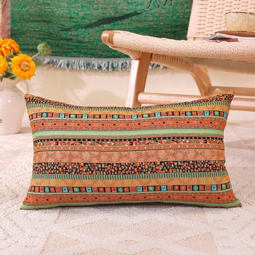 Vista 14 de TAOSON Funda de almohada de lino de mezcla de algodón antiguo con rayas verdes, estilo bohemio, funda de almohada con cierre de cremallera oculta