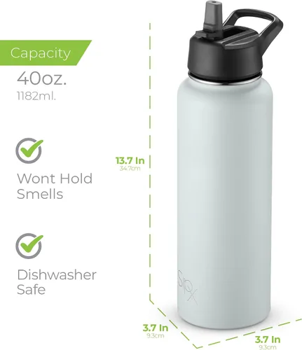 Vista 125 de SIPX™ Botella de Agua Aislada de 18 oz con 3 Tapas – Acero Inoxidable a Prueba de Fugas, Triple Aislamiento – Frío 24 Horas/Caliente 12 Horas – Negro