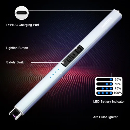 Vista 3 de ARECTECH - Encendedor eléctrico para velas con cable tipo C, regalo de cumpleaños para hombre, mujer, esposa, encendedores recargables de arco