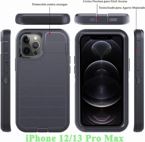 Vista 2 de Funda para iPhone 12 Pro Max / iPhone 13 Pro Max, funda duradera de 3 capas a prueba de caídas, a prueba de golpes, funda de goma sólida a rayas