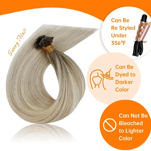 Vista 4 de Sunny Hair - Extensiones de cabello humano Remy U-tip, extensiones con puntas de queratina, ombré, rubio ceniza, balayage, rubio platinado