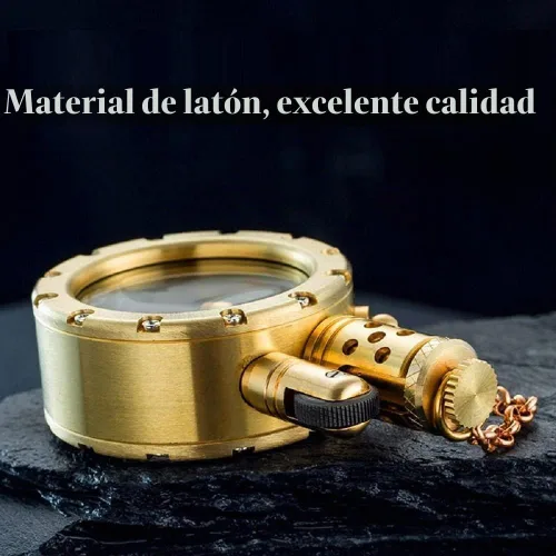 Vista 4 de Encendedor de queroseno antiguo vintage con diseño creativo de botella transparente, estilo steampunk fresco, rueda de encendido, regalos de Dorado