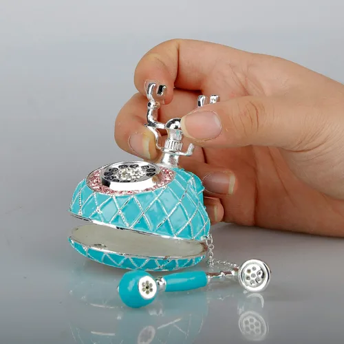 Vista 5 de SEVENBEES Figuras de teléfono turquesa, caja esmaltada con bisagras con cristales rosados, joyeros decorativos, coleccionables, regalos para niñas