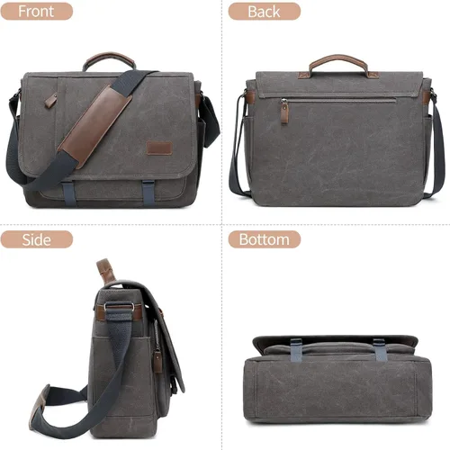 Vista 7 de Laptop Messenger Bag for Men, 17 inch Water-resistant Canvas Laptop Shoulder Business Briefcase Bag