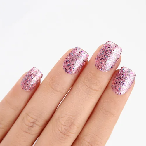 Vista 3 de Esmalte de uñas de gel, 1 unidad de 0.5 onzas líquidas, esmalte de uñas de gel rosa transparente colorido con purpurina, esmalte de uñas en gel que