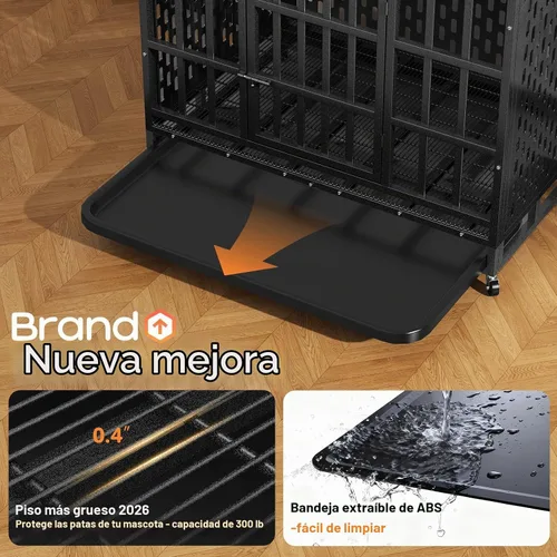 Vista 4 de HIWOKK Jaula para perros indestructible de alta resistencia de 38 pulgadas, a prueba de mordidas, doble puerta a prueba de escapes, jaula grande