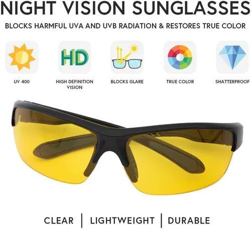 Vista 3 de VITENZI Gafas de visión nocturna para hombres y mujeres, antirreflejos, seguridad para conducción nocturna, lentes de sol tintados amarillos HD Roma