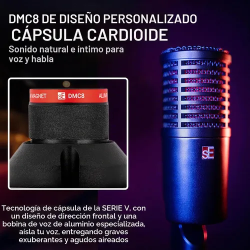 Vista 4 de SE ELECTRONICS DynaCaster DCM8 Micrófono dinámico con preamplificador integrado, montaje de choque y filtro pop - Micrófono dinámico cardioide