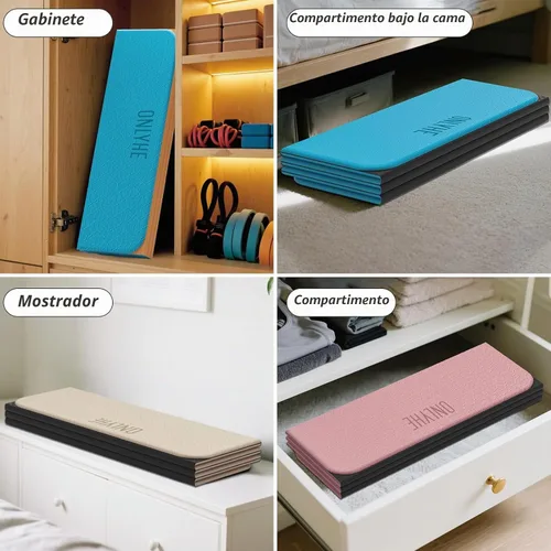 Vista 5 de Esterilla de yoga plegable de 75 x 31.5 x 0.24 pulgadas, extra grande, ligera, de elastómero termoplástico, doble antideslizante para pilates