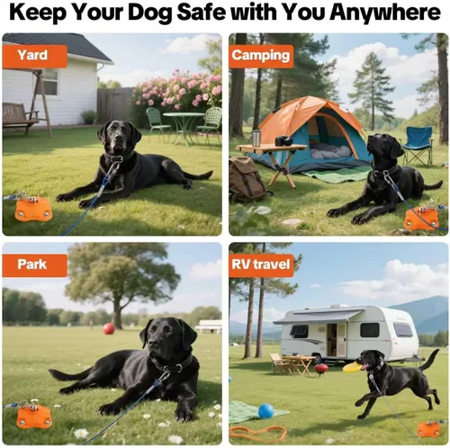 Vista 6 de Estaca de perro resistente para exterior, patio y camping con cables de 2x20 pies para perros, capacidad de 200 libras, doble giro de 360°, anclaje