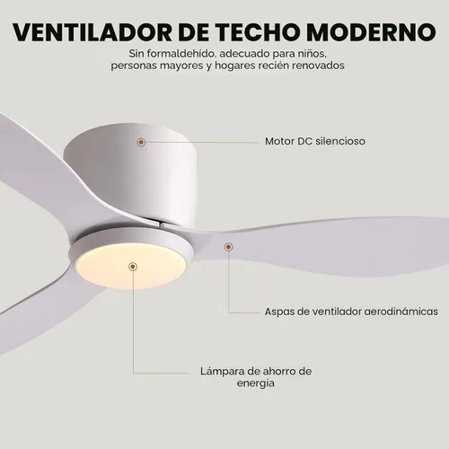 Vista 8 de LUDOMIDE Ventiladores de techo con luces, ventilador de techo de perfil bajo de 42 pulgadas con control de pared y control remoto, regulable