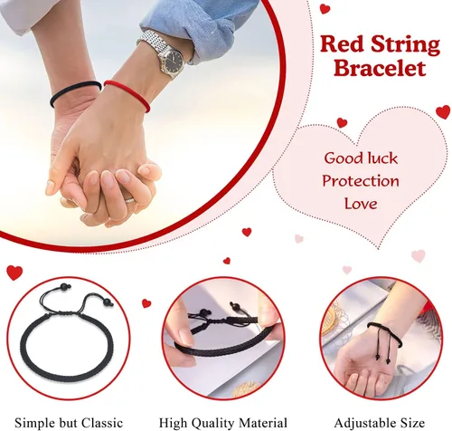 Vista 2 de PINKDODO Pulseras de cuerda roja de protección ajustable con nudo de buena suerte para parejas, amigos, familia, mujeres, hombres, niñas y niños