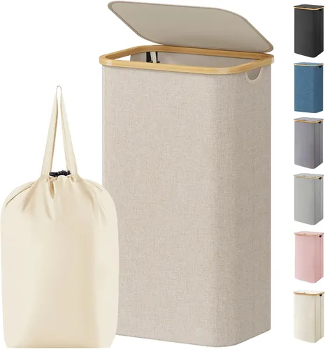 Vista 41 de Lifewit Cesta de lavandería de 80 litros con tapa, cestas de ropa para lavandería con asas de bambú y una bolsa de lavandería extraíble, cesta