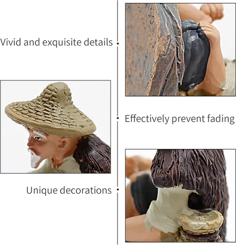 Vista 3 de 4 mini figuras de pescador, mini estatua de pescador para acuario, decoración zen asiática, figura de bonsái de pescador de resina en miniatura