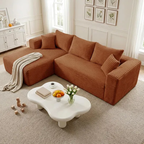 Vista 41 de Sofá modular en forma de L de 118 pulgadas, moderno sofá modular de pana de espuma viscoelástica de 4 plazas con otomana, asiento profundo tapizado