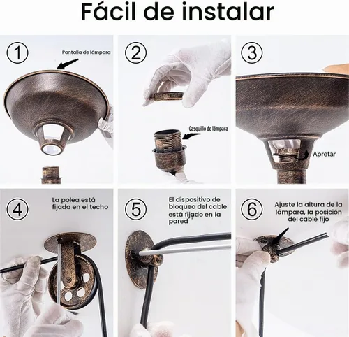 Vista 7 de Lámpara colgante con polea industrial E26, lámpara colgante vintage con interruptor de encendido/apagado de cable de 16.4 pies para mesa de billar