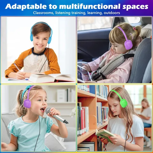 Vista 7 de Paquete de 10 auriculares para niños a granel para la escuela, auriculares al por mayor para estudiantes, adolescentes, niños, conector de 0.138 in