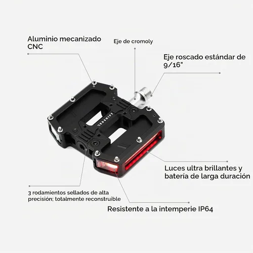 Vista 4 de REDSHIFT ARCLIGHT PRO Pedales planos de bicicleta con luces LED, encendido y apagado automático, batería de más de 36 horas, recargable por USB