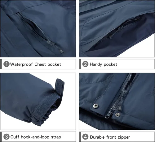 Vista 5 de CAMEL CROWN - Chaqueta de esquí para mujer, impermeable, 3 en 1, chaqueta de invierno resistente al viento, forro polar cálido, con capucha