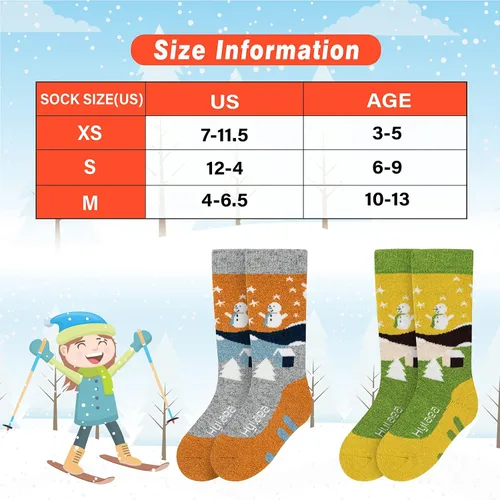 Vista 4 de Calcetines de esquí de lana merino para niños, calcetines térmicos cálidos hasta la rodilla, para patinaje de snowboard para niños y niñas