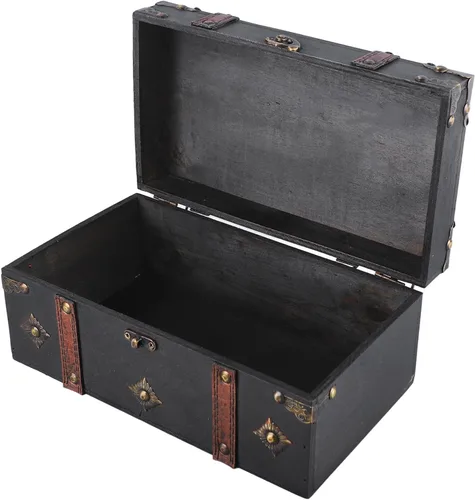 Vista 5 de jerss Caja de almacenamiento de madera retro para libros de joyería, caja de caja antigua para organizador de bolsas de almacenamiento, organizadores