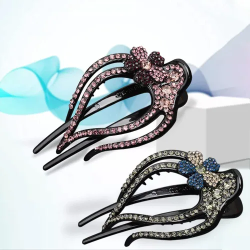 Vista 6 de 2 pinzas para el cabello con diamantes de imitación en forma de corazón, pasadores de cola de caballo con diseño decorativo (flor de lum -C)
