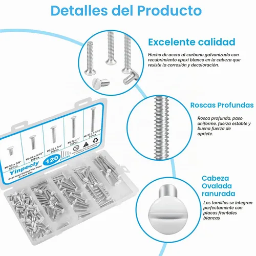 Vista 3 de Juego de 120 tornillos blancos para placa de pared, tornillos de salida blancos de 6-32 hilos, tornillos de placa de interruptor de panel