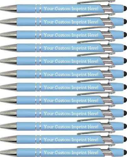 Vista 9 de ExpressDesigns™ - Bolígrafos personalizados pastel premium con lápiz óptico Bolígrafos personalizados de metal suave al tacto con tinta negra