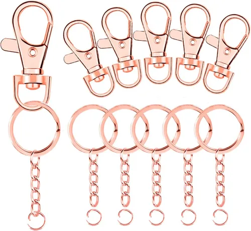 Vista 7 de 100 ganchos a presión con cordón y llaveros con cadena y anillos de salto para llavero, accesorios de manualidades de joyería