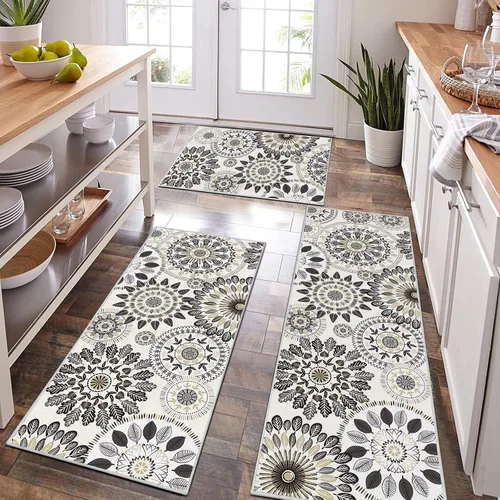 Vista 16 de Bsmathom Conjunto de Alfombras de Cocina Boho 3 Piezas, Alfombra de Cocina Antideslizante de Estilo Granja, Alfombras de Cocina Lavables
