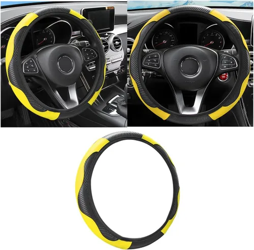 Vista 13 de Osilly Funda de volante de cuero PU de fibra de carbono de 15 pulgadas Negro