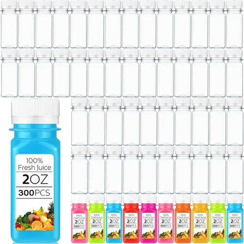 Vista 8 de Sliner 200 botellas pequeñas de plástico de 2 onzas para jugo, botella de jugo de jengibre con tapas, recipiente reutilizable transparente