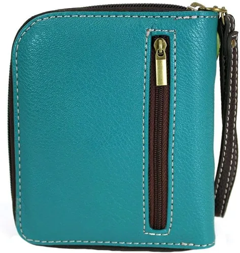 Vista 2 de CHALA - Cartera con cremallera alrededor de la cartera, pulsera, 8 ranuras para tarjetas de crédito, monedero resistente para mujer, Turquesa_ Rana