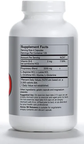 Vista 7 de Anabol Naturals Amino GHReleasers Suplemento de aminoácidos pre-entrenamiento - MetaboEnhancer con L-Glutamina y L-Arginina para músculo magro, 500