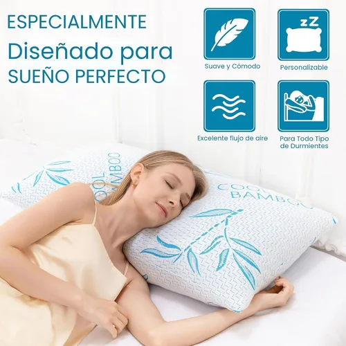 Vista 4 de Paquete de 2 almohadas de rayón de tamaño estándar derivadas de bambú para dormir, almohada de cama ajustable de espuma viscoelástica triturada