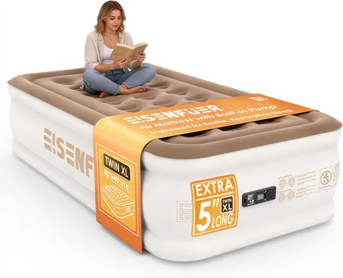 Vista 16 de Colchón de aire Queen con bomba incorporada, colchón inflable Beige Camel
