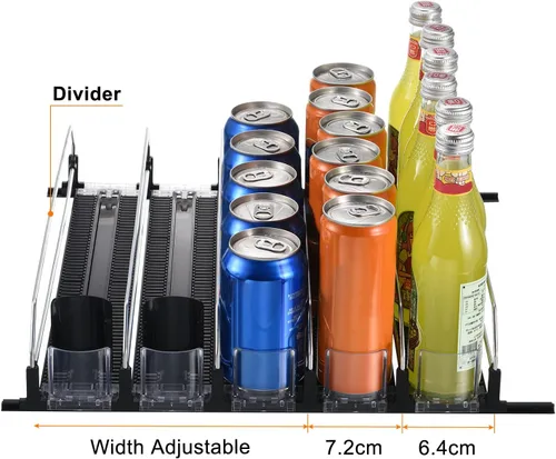 Vista 4 de METALLIXITY Organizador de latas de soda para refrigerador (16 x 2.9 pulgadas), 5 unidades, organizador de bebidas autoempujable para refrigerador