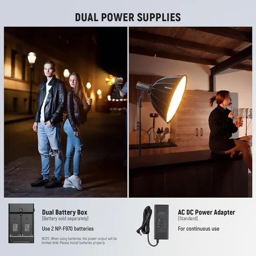 Vista 9 de NEEWER MS150B 130W Luz de vídeo LED bicolor, iluminación de fotografía portátil mini COB con control de aplicación, modo 2.4G, montaje Bowens