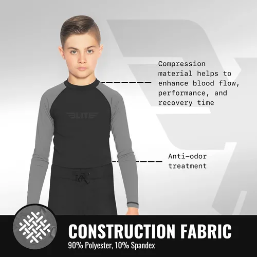 Vista 2 de Elite Sports Protectores de erupción para niños y niñas, compresión de manga completa BJJ para niños y jóvenes