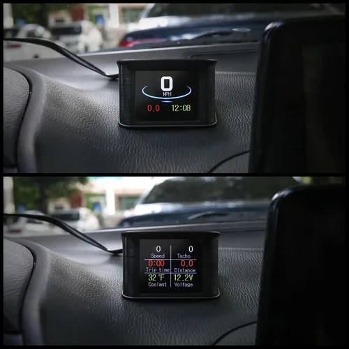 Vista 2 de X AUTOHAUX 2.2 Pulgadas Mini HUD Head Up Display para Coche Tablero Velocímetro Digital Multifunción Pantalla de Datos Alarma de Error TFT LCD