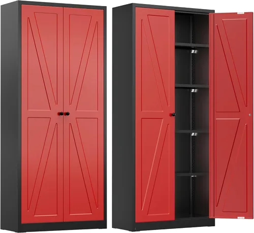 Vista 32 de INTERGREAT Armario de almacenamiento de metal con cerradura, gabinete de almacenamiento de metal con cerradura de 72 pulgadas de alto con puertas