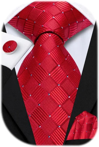 Vista 239 de Hi-Tie Corbata clásica de cachemira para hombre con pañuelo y gemelos a cuadros