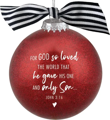 Vista 2 de Lighthouse Christian Products Adorno navideño de cristal soplado a mano con purpurina Love is The Spirit of Christmas Red 4 x 4