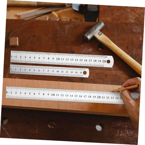 Vista 6 de 3 reglas de acero inoxidable de doble cara, herramientas de medición engrosadas para ingeniería de carpintería y plata